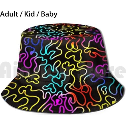 Rainbow Been Sun Hat 2843 Bucket Hat Rainbow Pattern Abstract Blue Pink Colorful Cool Summer Boho Spring