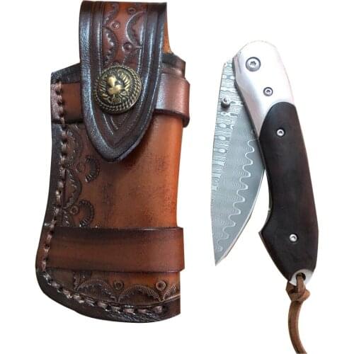 High quality Tactical 60HRC with Damascus Steel Fixed Blade Sandal Wood Handle Folding Knife Survival Hunting Outdoor EDC Tools