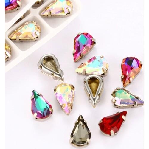 8x13mm Drop Shape Silver Claw Rhinestones Hollow Out DIY Crystal Rhinestones Sew On Stones Garment Accessories strass Settings