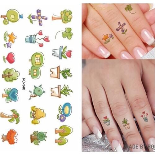 Water Transfer fake tattoo cute cartoon color tree flower heart tatoo Waterproof Temporary flash tatto for adults kids