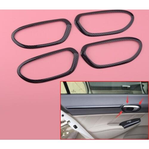 Car Carbon Fiber Texture Black Interior Door Handle Rand Trim fit for HONDA Civic 8th