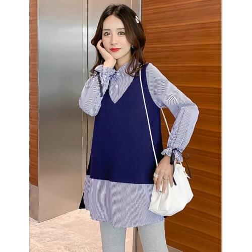 Maternity Top 2021 New Spring Summer Pregnancy Women Dress Clothing Long Sleeve Loose Maternity Clothes Stripped Outwear B0112