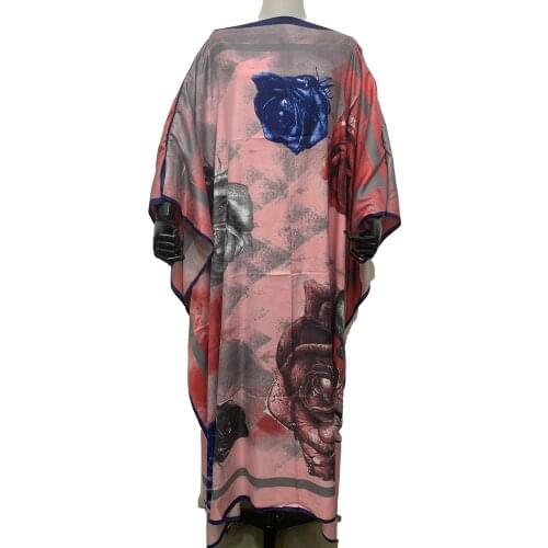 Traditional Printed Saudi Arabi Muslim Women robe africaine femme Free Size Bohemian Silk kaftan lady maxi dress