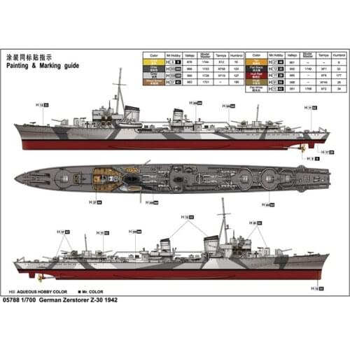 Trumpeter 05788 1/700 German Zerstorer Z-30 1942 Destroyer Military Warship TH09025-SMT6