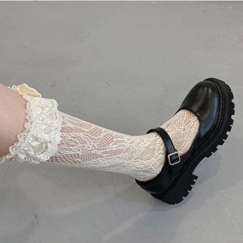 Lolita Shoes Platform Mary Janes Shoes Women Leather Oxford Shoes Black Pumps Retro Thick Sole Buckle Strap Girls Shoes 9128L