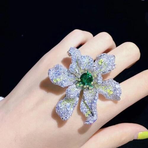 Flower brooch 925 sterling silver with cubic zircon high quality fine women jewelry for coat dress decoration free shipping