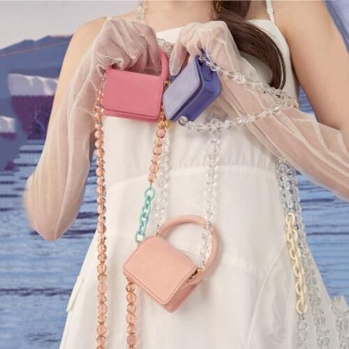 Women mini bag 2020 new Lovely girl PU Flap Fashion Acrylic bead Chains Solid Shoulder Bag purse and handbag luxury designer bag