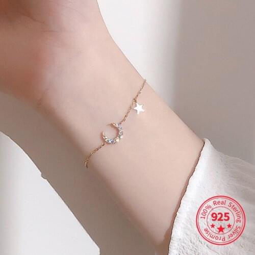 925 Sterling Silver Small Star Moon Shape 14k Gold Plated Chain Hand Charm Party Bracelets Minimalist Jewelry for Women
