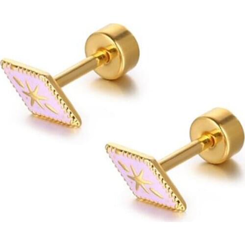 Stainless Steel Colorful Ethnic Style Boho Shield Shaped Stud Earrings Women Men Punk Rock Jewelry Gift For Him