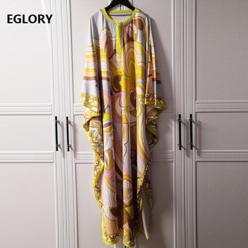 Plus size Clothing 2020 Autumn Fashion Long Dress Women O-Neck Batwing Sleeve Yellow Floral Print Casual Loose Dress Maxi XXL