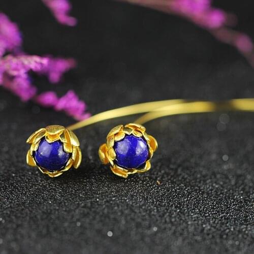 2018 Hot Sale Earings Fashion Jewelry Lapis Lazuli Earrings Thailand Wholesale S925 Pure Manual Lotus Earrings