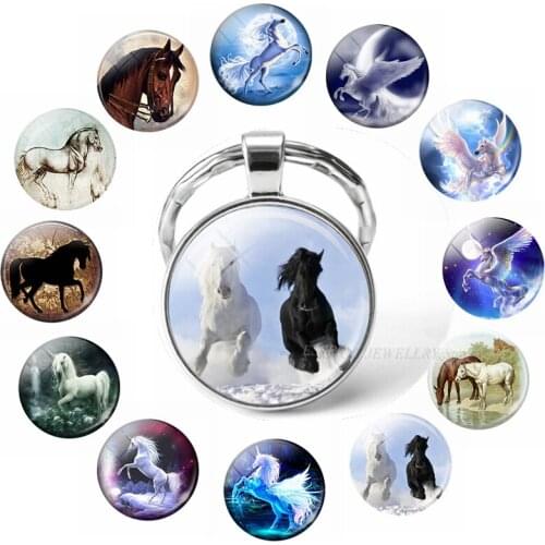 2019 Hot Horse Keychain Art Photo Glass Cabochon Jewelry Key Chain Car Key Ring Animal Pendant Handmade Gifts Dropshipping