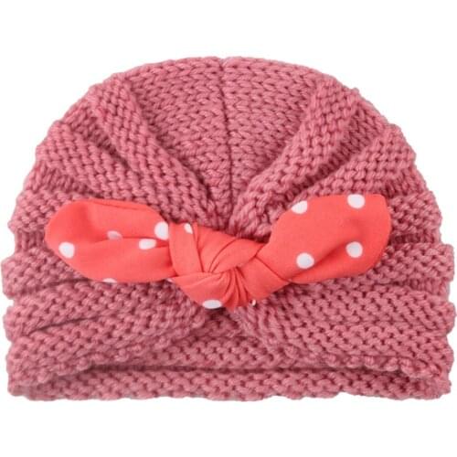 2020 Baby Hat Boys Girl Knit Cap Fashion Winter Kids Baby Bows Knitted Polka Dots Rabbit Ear Hat Pullover Cap Skullies