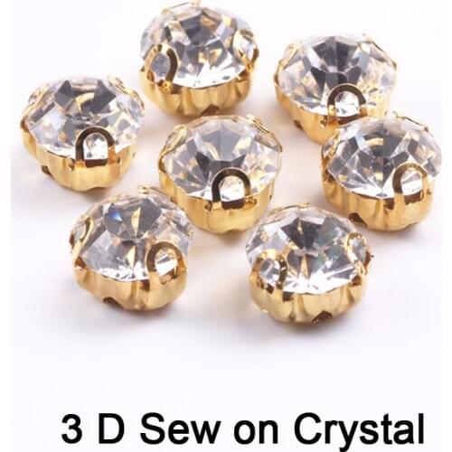 3D Round Shape Glass Rhinestones With Silver/gold Claw Sew On Crystal Stone Strass Diamond Metal Base Buckle For Clothes