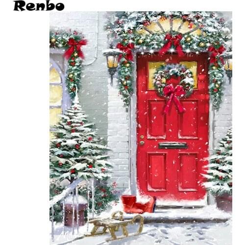 5D DIY Diamond Painting Christmas Doors Embroidery with diamonds Cross Stitch Full square Rhinestone Mosaic painting