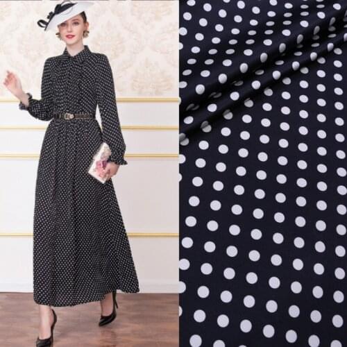 Polka Dot Mulberry Silk Stretch Printed Satin Fabric Cheongsam Dress Cloth Fabrics for Sewing by the Meter Home Textile