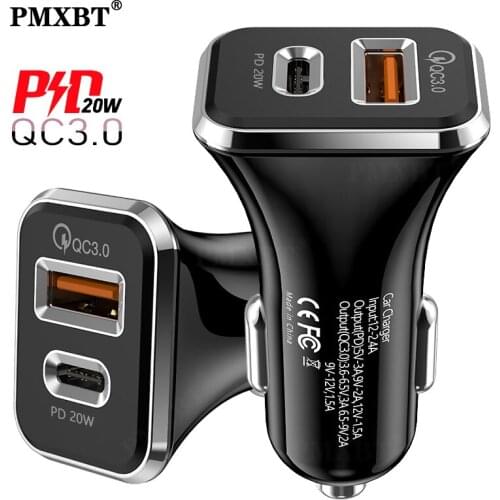 Car Charger USB Type C Dual Port QC 3.0 PD 20W Fast Charging Adapter For iPhone 11 12 Pro Max Xiaomi Mobile Phone Charge Socket