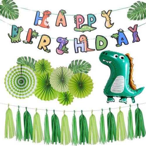 Cartoon Dinosaur Banner Paper Fanhua Tassel Set Happy Birthday Decor Kids Boys Garlands One 1st Dion Birthday Banners Decor