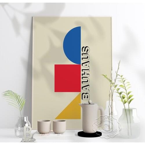 Bauhaus Red Yellow Blue Retro Poster, Geometric Shapes Modern Art Poster, Bauhaus German Minimal Shape Wall Picture Home Decor