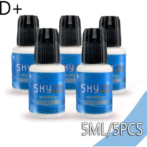Free Shipping 5 bottles/lot Sky Glue for Eyelash Extensions 1-2 seconds fast dry eyelash glue Adhesive D+ type 5ml Black glue