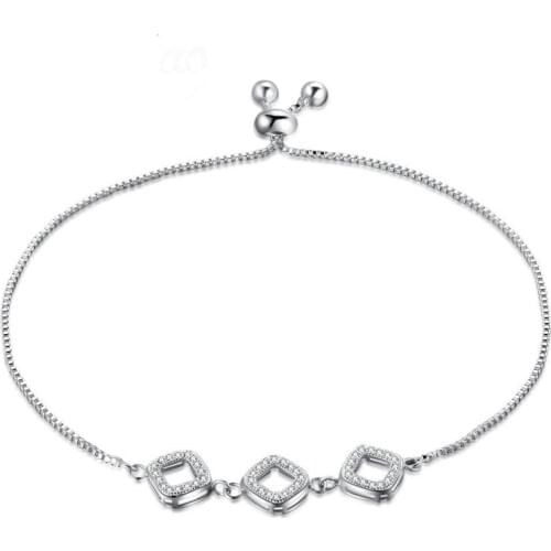 Square inlay CZ Box Chain Bracelet Bangle For Woman Silver Plated Adjustable Cuff Jewelry Gift Drop shipping Wholesale