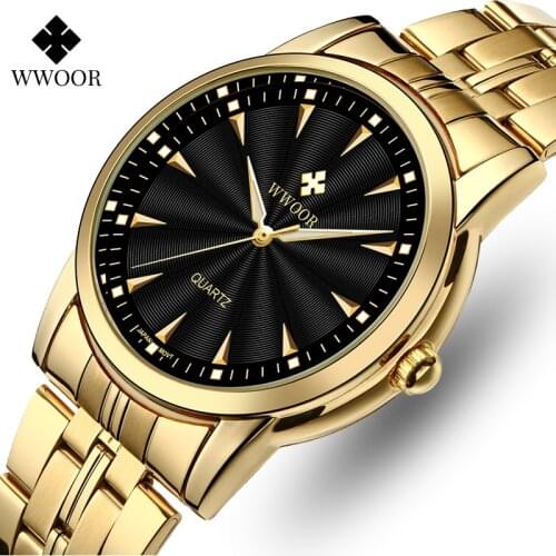 Relogio Masculino WWOOR Men Watches with Stainless Steel Gold Black Top Brand Luxury Business Quartz Waterproof Sport Wristwatch