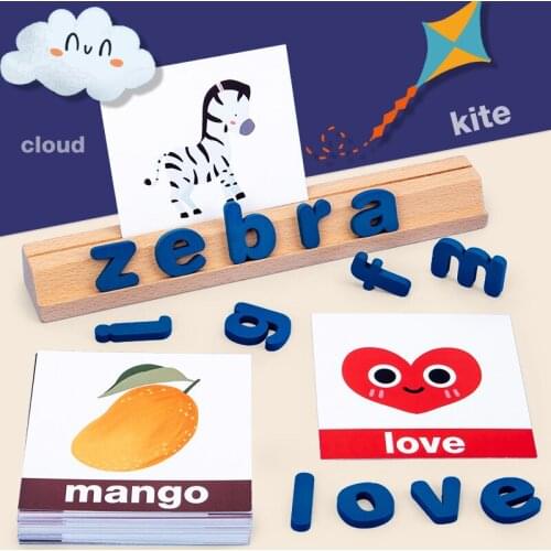 Kids Montessori Spell Word Game Wooden Toy Early Learning Jigsaw Letter Alphabet 3D Puzzle Baby Educational Toys Children Gift
