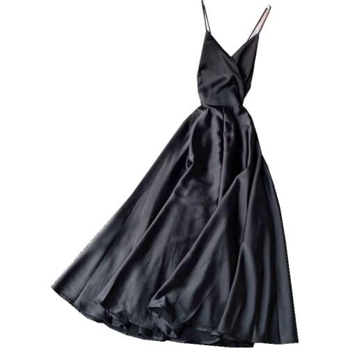 Vacation long skirt with back straps halter halter solid color seaside mid-length large swing fairy dress women