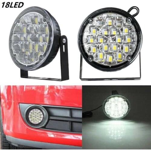 2Pcs DC 12V 18 LED DRL Round Car Fog Lamp Driving Daytime Running Light White