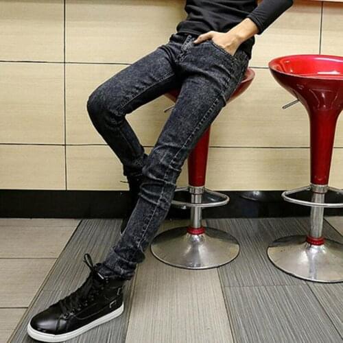 HOT 2020 Fashion Teenagers Boys trousers Halem Denim Slim mens jeans male student slacks straight snowflakes grey pencil pants
