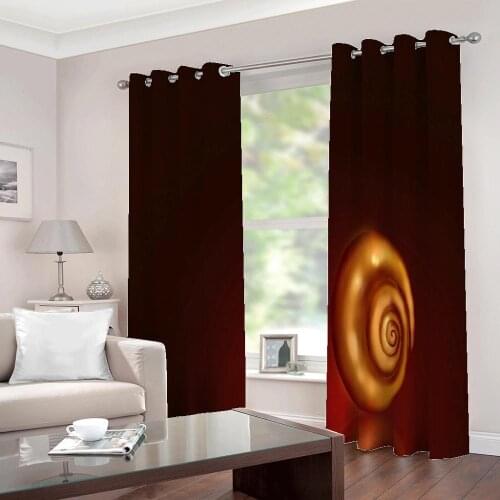 Cute Golden Snails Dark Polyester Fabric Curtains Large Window Childrens room Bedroom Home Decor Blackout Drapes Sets