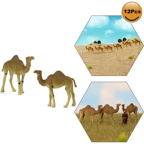 12pcs/24pcs Model Train 1:87 Painted Wild Animal Camel Single-hump PVC HO Scale Model Camels Landscape Layout AN8709