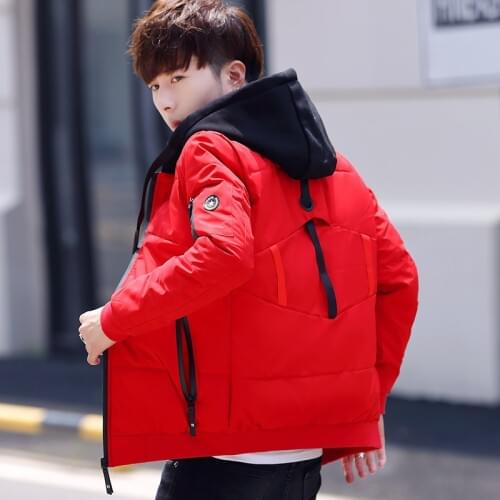 Mens Mixed Color Hooded Slim Baseball Cotton-padded Winter Coats Korean 3XL Warm For Male Outwear C45