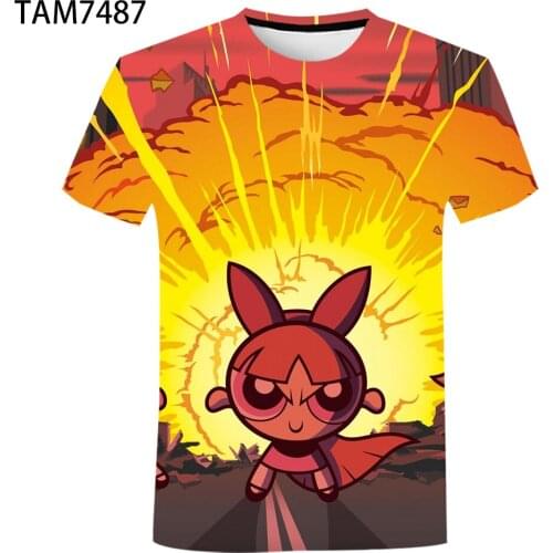 Powerpuff 2021 New Summer Boys/Girls Fashion Harajuku Japan Anime 3D T-Shirt Childrens Short Sleeve Street Cute Casual Top