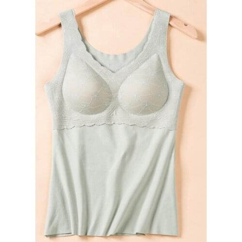 New Seamless Lingerie Heating Velvet Warm Vest Latex Underwear Women Bottoming Wear Slim Waistcoat With Chest Pad Bra Vest