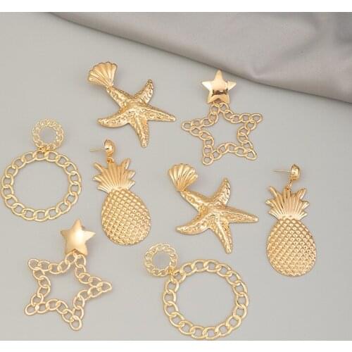New Arrival Womens Earrings Gold Alloy Punk Star Pineapple Earrings For Women Bohemian Fashion Jewelry Geometric Gold Earings