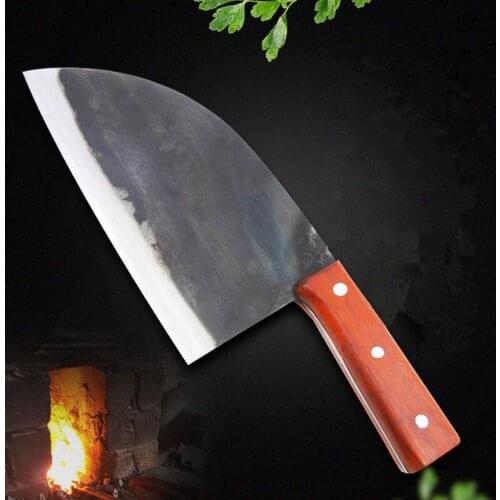 New Traditonal Handmade Hammered Clamp Steel Iron Round Head Knife Outdoor Slaughter Butcher Knife Cut Meat Vegetable Knives