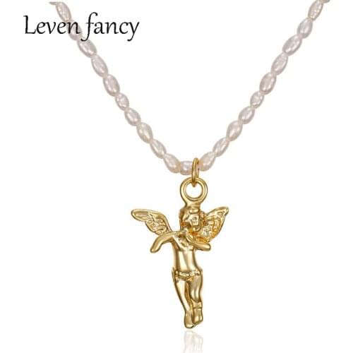 925 Sterling Silver Necklace Baroque Pearl Necklace For Women 18k Gold Angel Pendant Necklace Freshwater Pearls Fine Jewelry 925