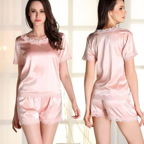 SoftFox Women Sleepwear Summer Silk Pajama Suit Nightwear 2 Pieces Pajama home clothing Set For Ladies