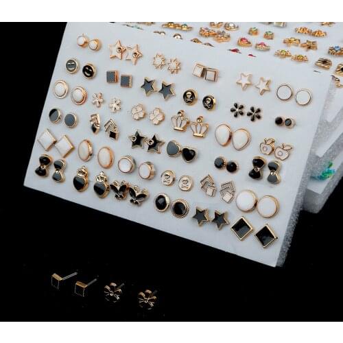 18/36/100Pairs Mixed Styles Rhinestone Sunflower Geometric Animal Star Moon Plastic Stud Earrings Set For Women Girls Jewelry