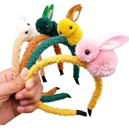 Headbands For Kids Girl Princess Hairbands Plush Cartoon Rabbit Bunny Cute Child Hair Accessories Korean Handmade Wholesale