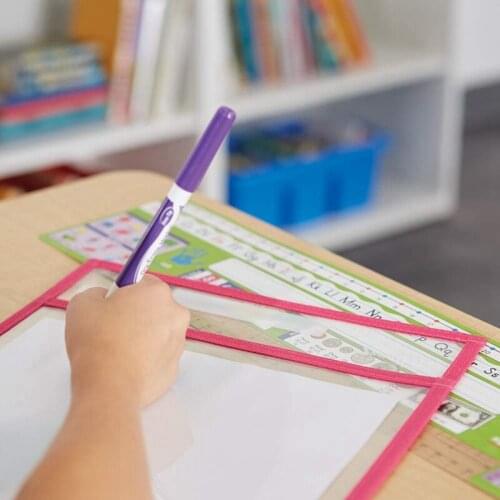 PPYY NEW -Reusable Dry Erase Pocket Sleeves with Marker Holder (12 Pack) - Assorted Colors, Adult and Children. Use for School