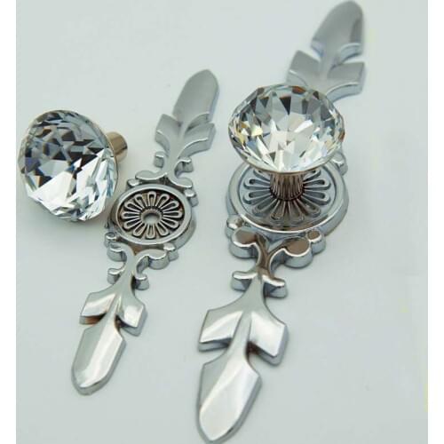 Clear Crystal Glass Dresser Knob Drawer Handle Silver Chrome Rhinestone Cabinet Door Handle with Back Plate furniture hardware