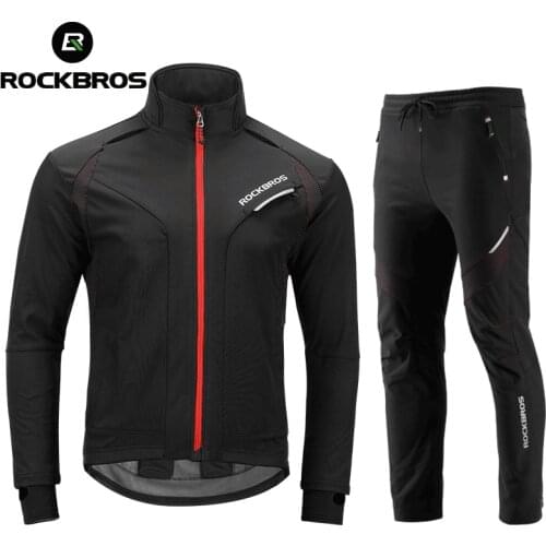 ROCKBROS Cycling Clothing Winter Thermal Fleece Pants Rainproof Windproof Reflective Cycling Jersey Set Men Women Sportswear