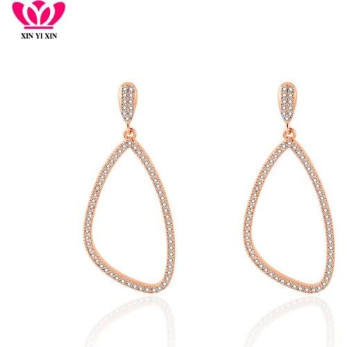 Luxury Simple Geometric Cubic Zirconia Earring Color Rose Gold Drop Earring for Female Elegant Party Wedding Jewelry