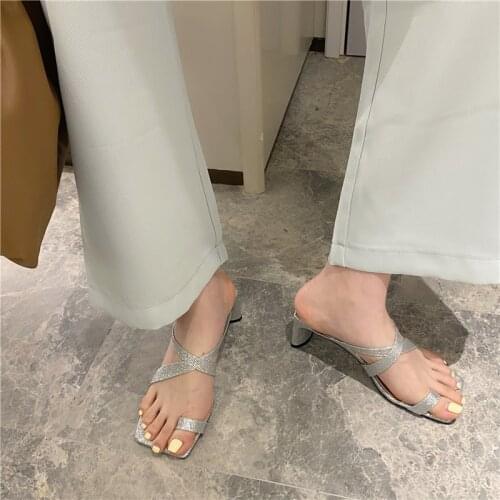 Chunky Flip Flops Slides Women 6cm High Heels Mules Fetish Summer Sandals Low Heels Slippers Prom Stripper Girl Shoes LJB143