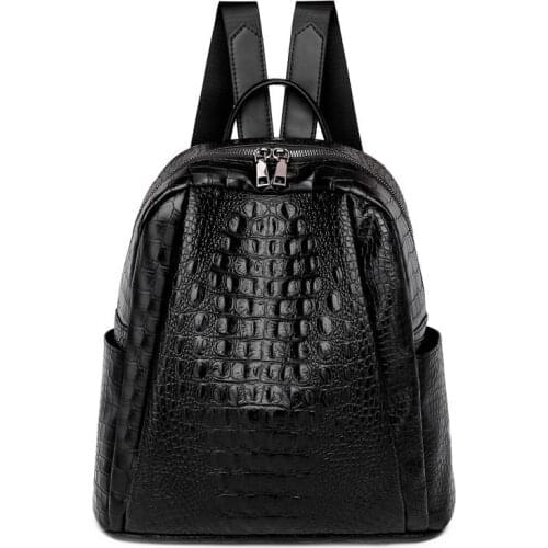 2021 new trend crocodile pattern leather PU womens backpack youth fashion female student school bag casual girl travel backpack