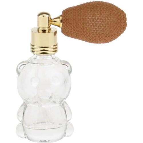 8ml Glass Perfume Bottle Refillable - Bear Shaped - Portable Fragrance Atomizer Empty Bottle with Bulb Spray for Travel