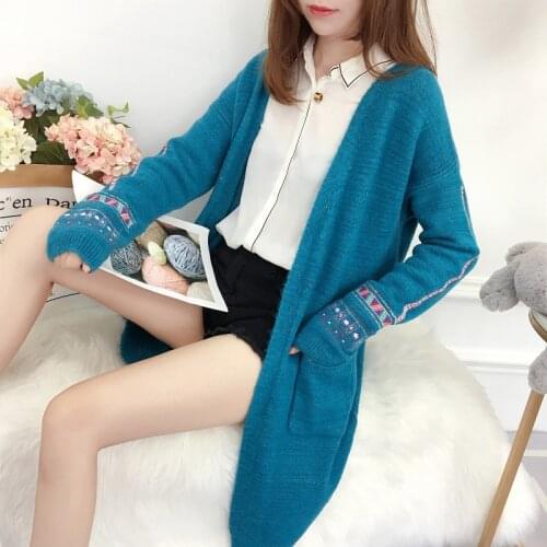 Sale Jumper 2019 New Pattern Suit-dress Temperament Knitting Sweater Long Fund Embroidery Sleeve Easy Cardigan Loose