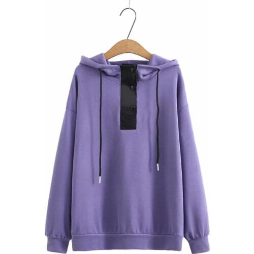 Plus size hooded draw string Womens Sweatshirts 2021 fashion spring autum pullover Woman clothes black Purple tops
